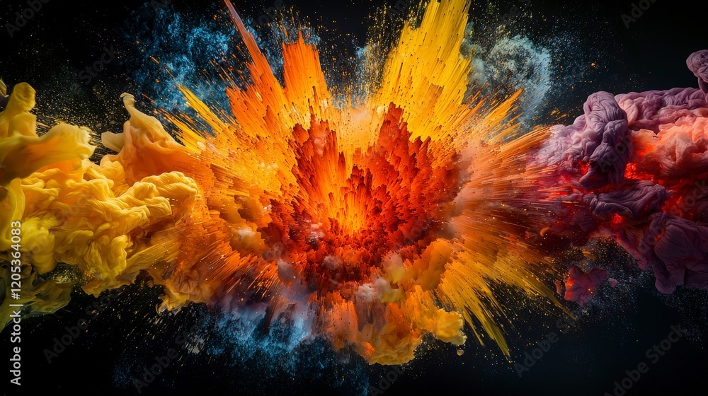 Poster Dynamic volcanic eruption in abstract colors digital art surreal environment vibrant visuals conceptual representation