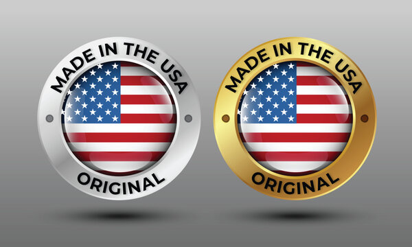 Gold And silver seal round badge label with original lettering Made in USA.vector illustration