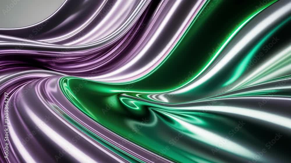 Poster abstract visual of flowing, reflective fabric with vibrant colors and smooth movements creating a dy
