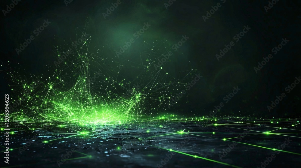 Poster Vibrant green glowing grid pattern emerges digital landscape abstract graphics futuristic close-up visual art