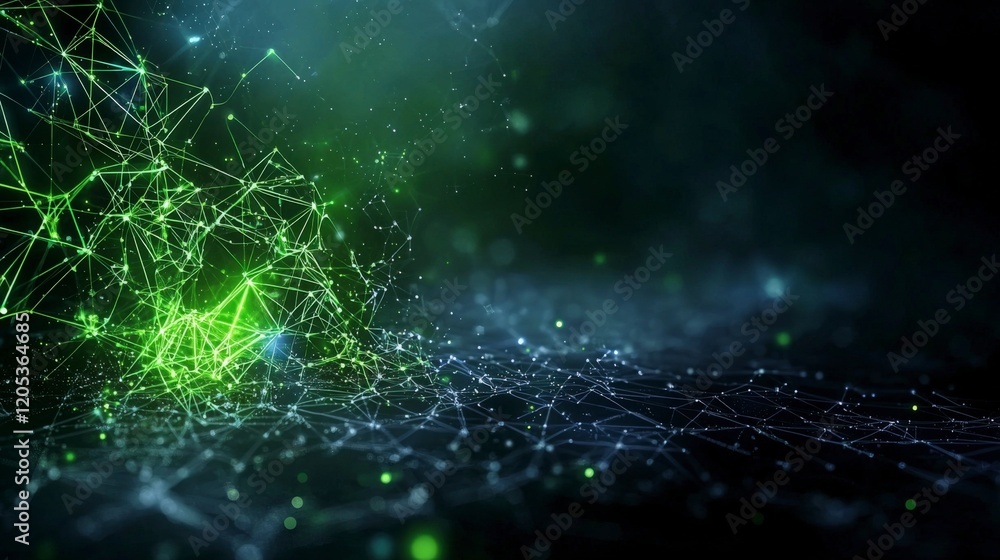 Aufkleber Illuminated green grid pattern animation digital space abstract art technology environment 3d perspective visual concept