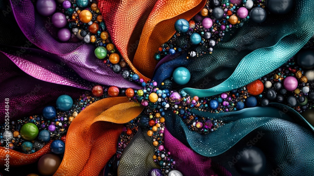 Poster dynamic colorful dots intertwine with textures abstract art exploration vibrant environment close-up