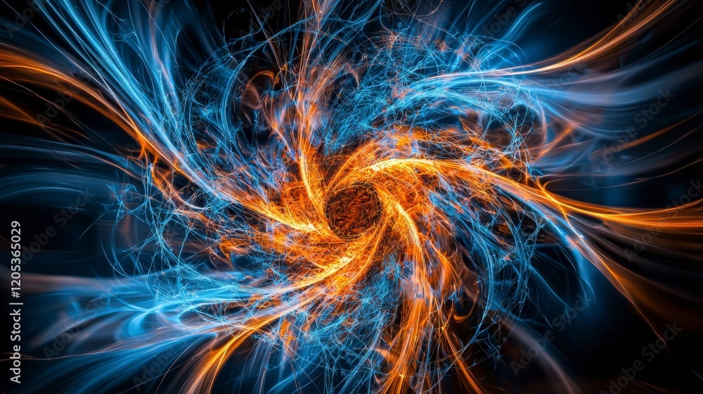 Aufkleber Dynamic light beams swirling around a central point abstract art digital design dark background vibrant colors