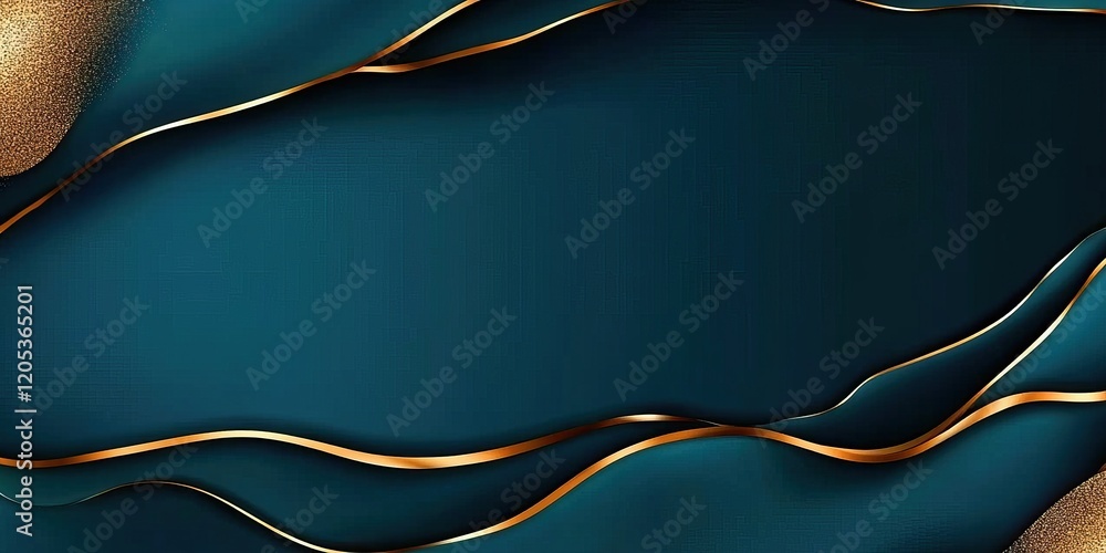 Poster elegant abstract background featuring teal and gold wavy lines with a smooth texture.