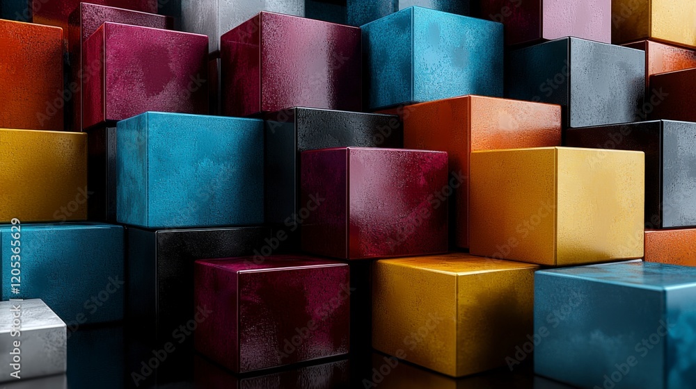 Leinwandbilder digital art studio vibrant display of colorful stacked blocks in bold primary colors and abstract pe