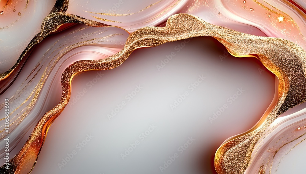 Poster abstract fluid patterns with soft hues and golden accents creating an elegant backdrop.