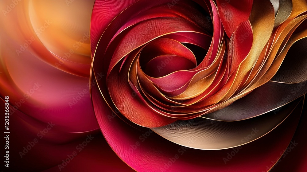 Poster Radiant concentric circles in red and gold abstract art digital creation warm environment close-up viewpoint