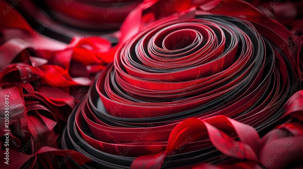 Aufkleber Dynamic concentric red rings composition in abstract art studio setting photography close-up view contemporary design
