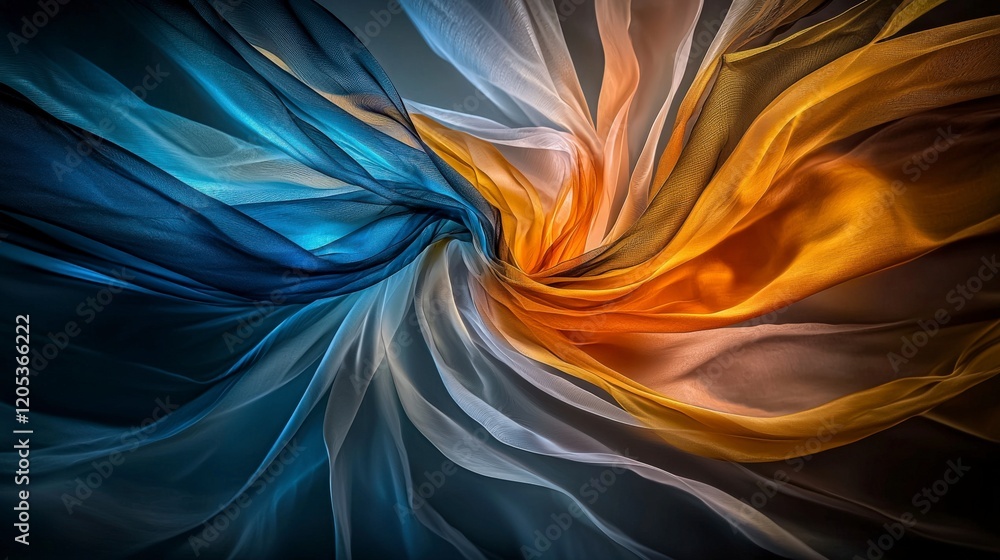 Fototapete dynamic curved lines of colorful silk fabric abstract art indoor studio close-up view visual harmony