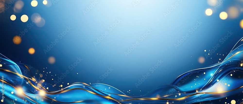 Poster Blue waves with sparkling bokeh lights create a serene and dreamy background.