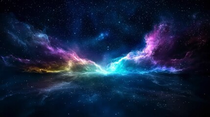 Stunning cosmic transition dark starry sky to deep blue hues outer space digital art celestial wonder wide angle astronomy