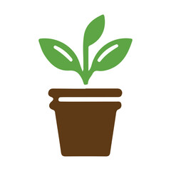 Green Plant in a Brown Flower Pot Logo Design Symbol Vector Illustration.