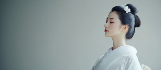 A beautiful Japanese woman in Japanese traditional kimono.