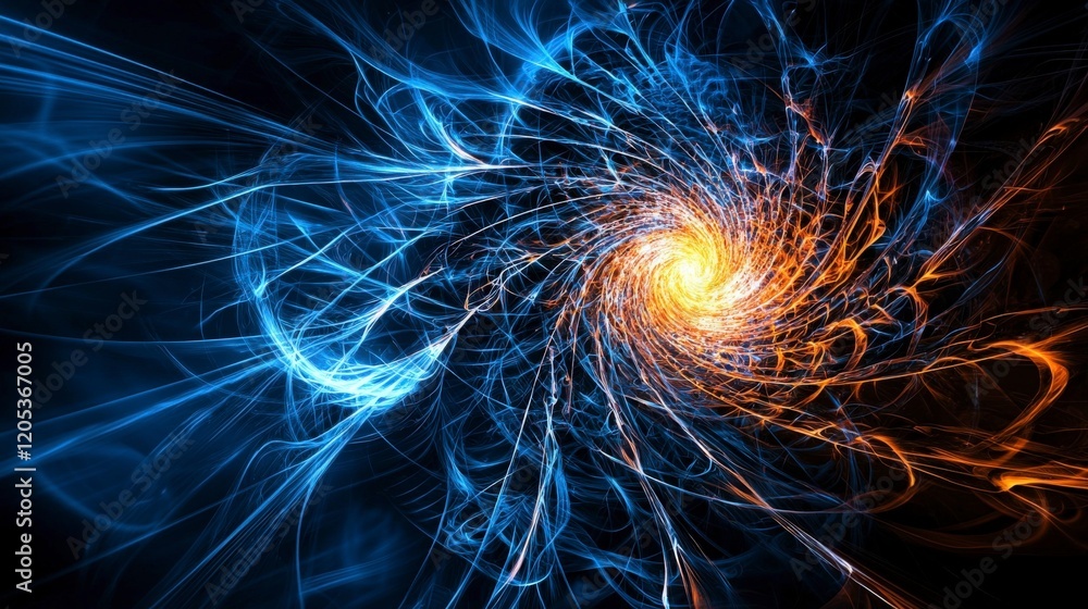 Poster dynamic expanding lines in a cosmic swirl abstract visuals digital art dark environment close-up ene