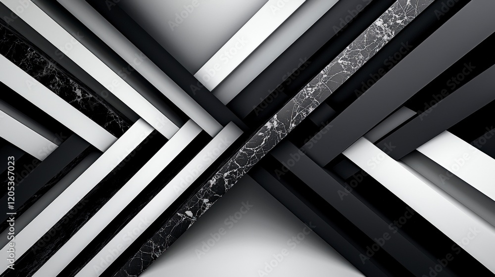 Fototapete dynamic black and white diagonal lines in abstract composition modern art graphic design digital env
