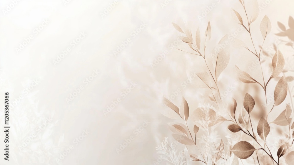 Poster elegant background with soft brown leaves and a subtle abstract light effect for creative designs