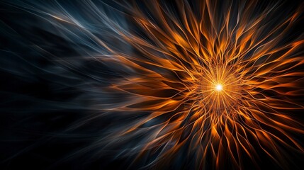 Close-up view of dynamic lines abstract artwork from a single point in a dark digital landscape