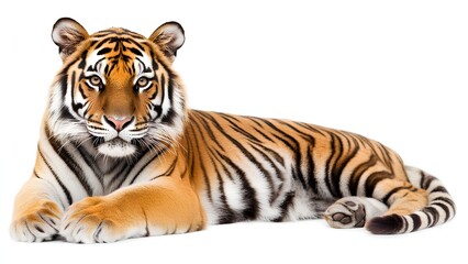 Obraz premium Majestic Bengal Tiger in High-Resolution on White Background: Wildlife Photography for Conservation, Education, and Nature Art Projects