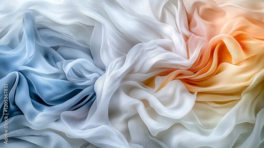 Poster Flowing soft wind patterns of colorful silk fabric studio abstract photography soft light close-up elegant design