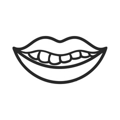 Obraz premium Smiling lips illustration in minimalist black and white line art