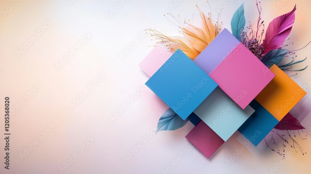 Poster symmetrical arrangement of gentle geometric squares with colorful accents soft background graphic de