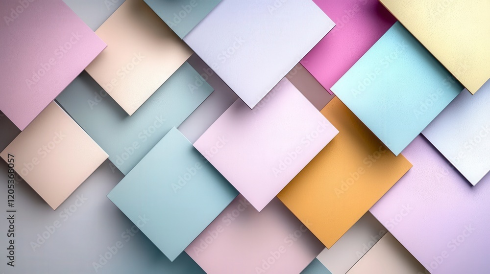 Poster symmetrical gentle geometric squares arrangement abstract art colorful palette modern design aesthet