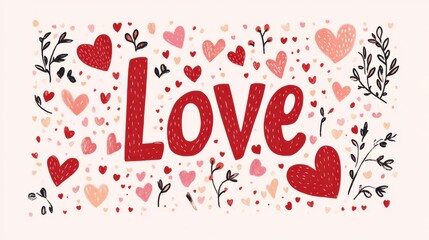 Decorative Love Illustration with Hearts and Floral Elements