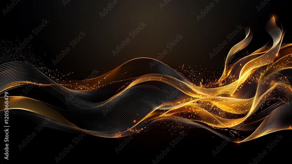 Leinwandbilder dynamic golden wave patterns in abstract design digital art elegant environment high-contrast viewpo