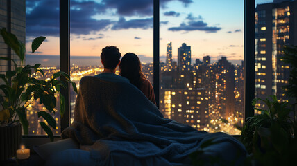 couple enjoying a peaceful evening on their balcony,