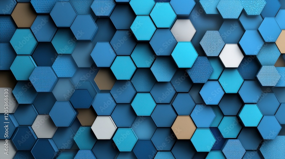 Poster hexagonal shapes in various shades of blue modern graphic design abstract art digital environment cl