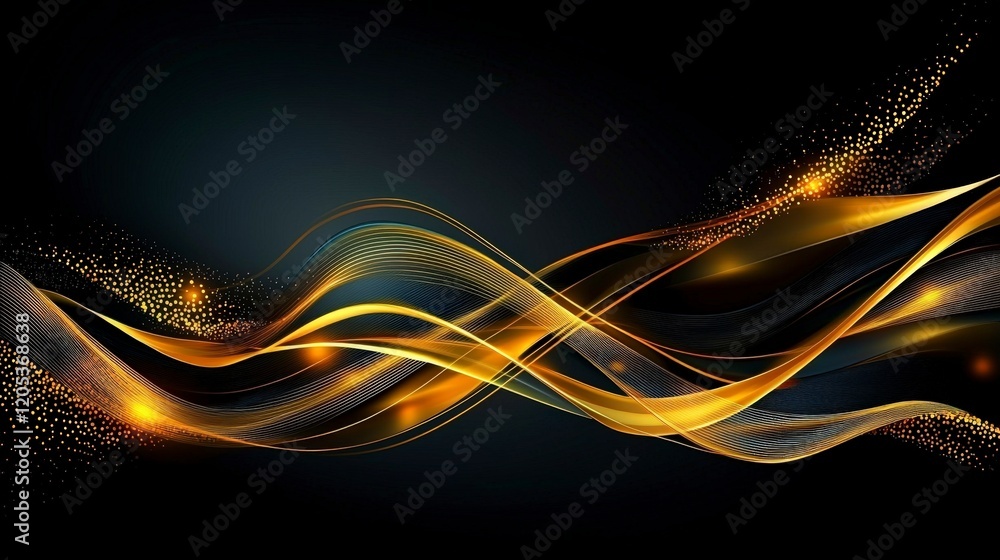 Poster golden wavelike lines on a deep black canvas creating dynamic visual harmony abstract art modern des