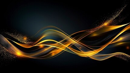 Golden wavelike lines on a deep black canvas creating dynamic visual harmony abstract art modern design digital artwork