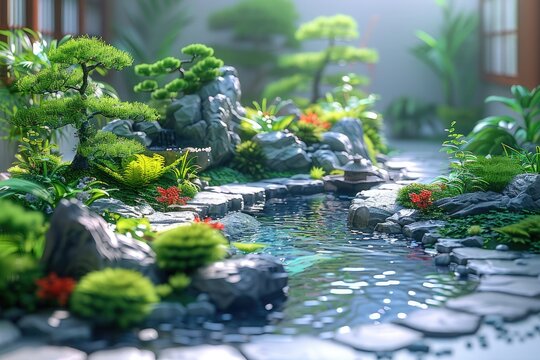Serene Zen garden 3D wallpaper 32k uhd insane detail