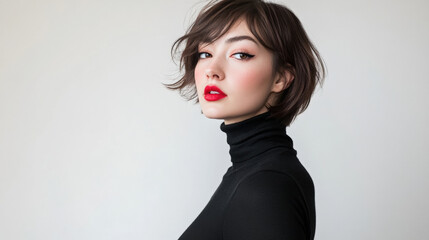 an Asian young woman model in black sweater