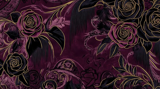 Whimsigothic floral fabric design for elegant textiles and fashion