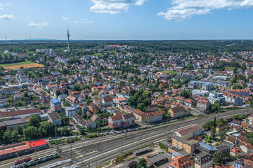 Die Innenstadt von Ansbach in Mittelfranken rund um den Karlsplatz im Luftbild