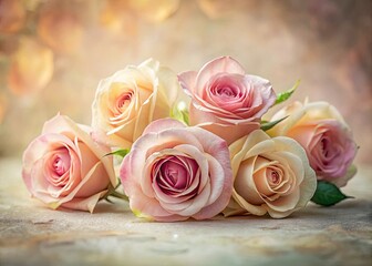 Obraz premium Soft-focus roses bloom delicately against a mulberry paper backdrop; minimalist beauty.