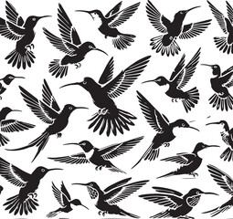 Black Color Hummingbird Silhouette Vector Illustration, Solid White Background. minimal vector design