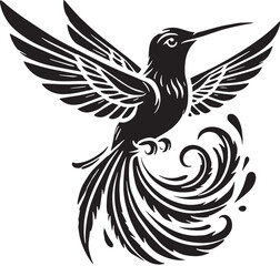 Black Color Hummingbird Silhouette Vector Illustration, Solid White Background. minimal vector design