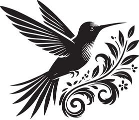 Black Color Hummingbird Silhouette Vector Illustration, Solid White Background. minimal vector design