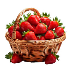 Wicker basket overflowing with fresh strawberries on transparent background