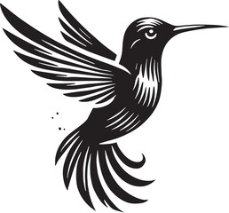 Black Color Hummingbird Silhouette Vector Illustration, Solid White Background. minimal vector design
