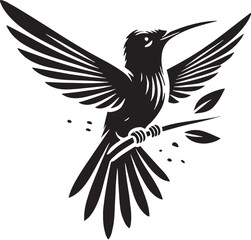 Black Color Hummingbird Silhouette Vector Illustration, Solid White Background. minimal vector design