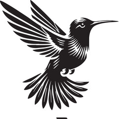 Black Color Hummingbird Silhouette Vector Illustration, Solid White Background. minimal vector design