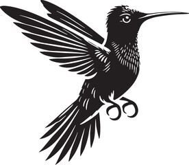 Black Color Hummingbird Silhouette Vector Illustration, Solid White Background. minimal vector design