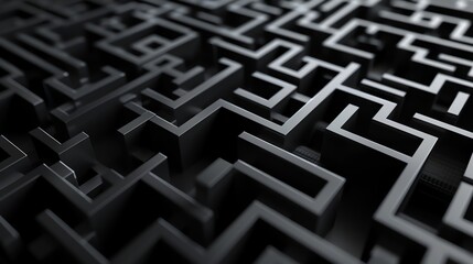 A 3D rendering of a black and white maze.