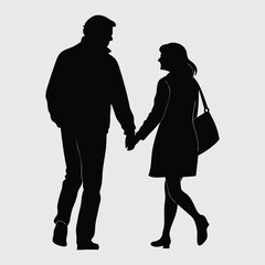 Man and women walking image silhouette vector art and illustration