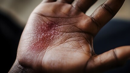 Gentle Hand Pressing on Blood Blister with Serene Background Detail