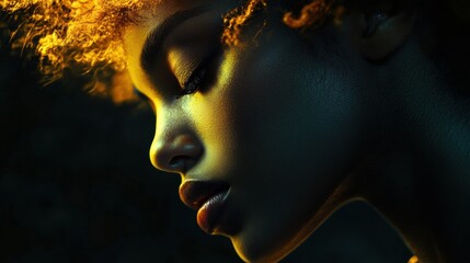 Creative light and shadow effects with color, incorporating tonal contrasts like golden amber highlights against dark charcoal shadows for a dramatic and sophisticated look