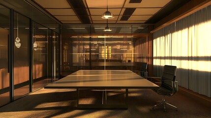 Modern Office Interior with Empty Conference Room and Natural Lighting